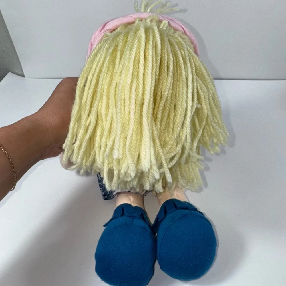 GUND Baby Toddler Doll Plush Blonde, blue floral Dress, 8